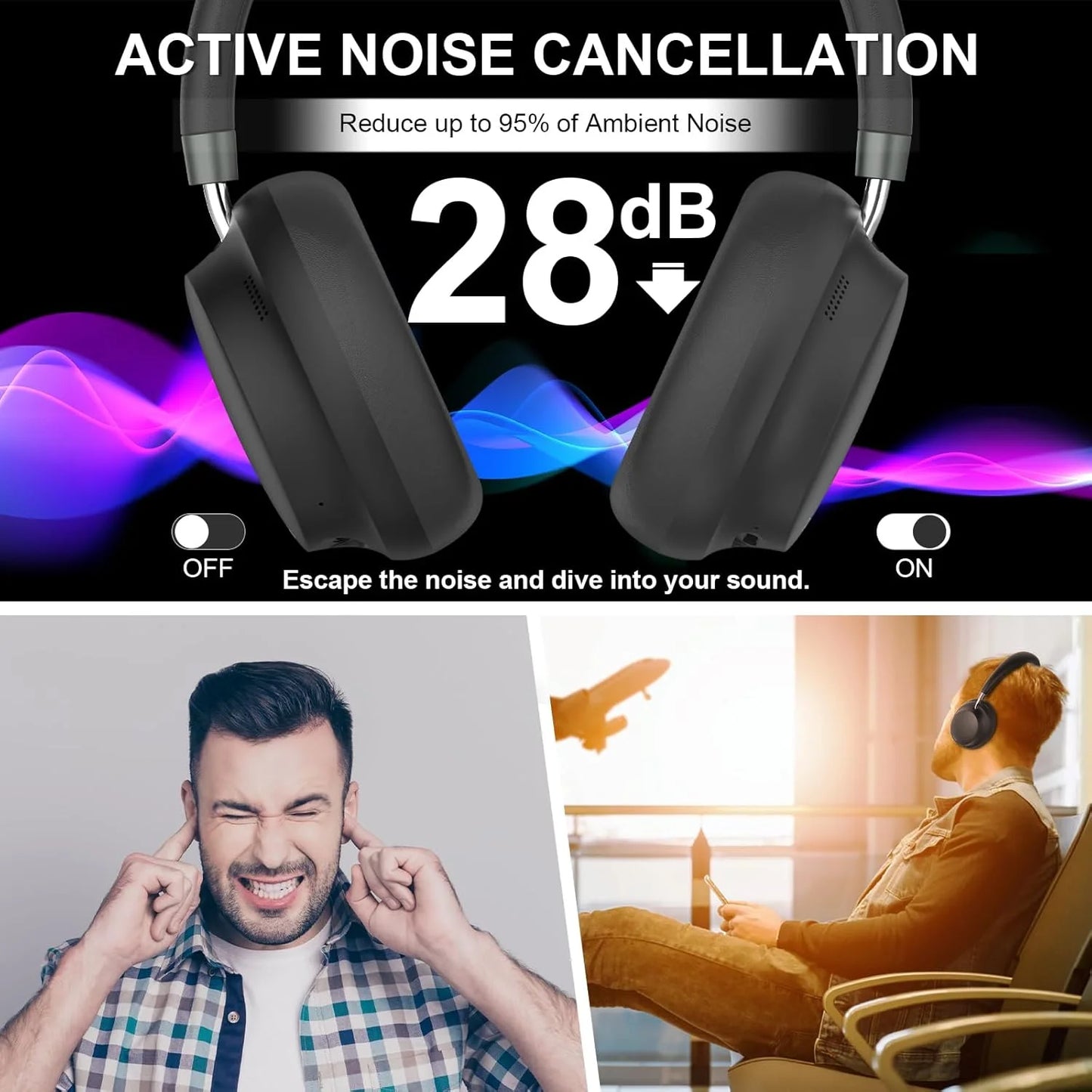 T-fun NC45 Bluetooth Active Noise Cancelling Headphones