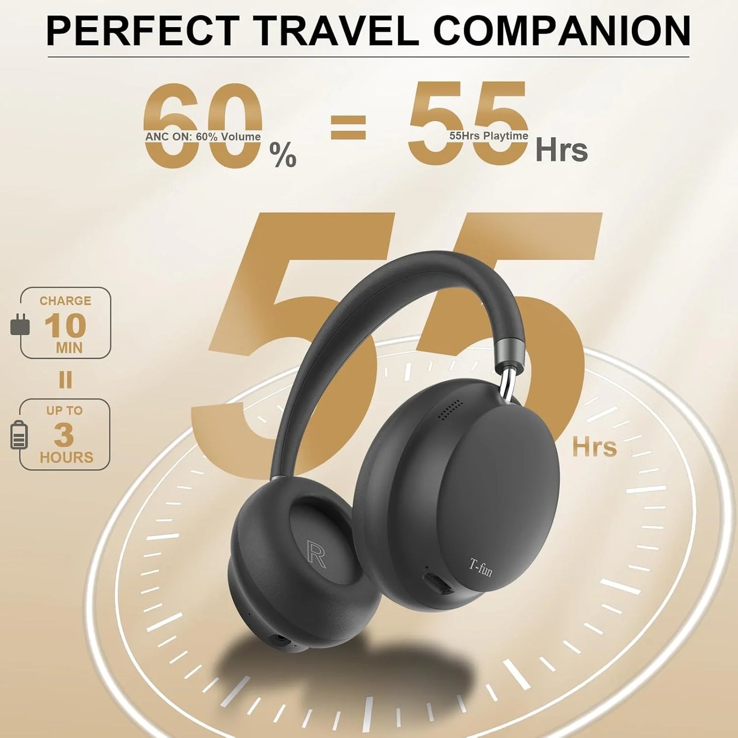 T-fun NC45 Bluetooth Active Noise Cancelling Headphones