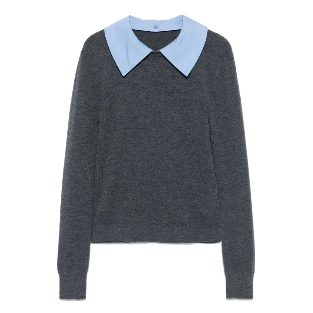 Women's Casual Knitted Long Sleeve Sweater With Turn Down Collar