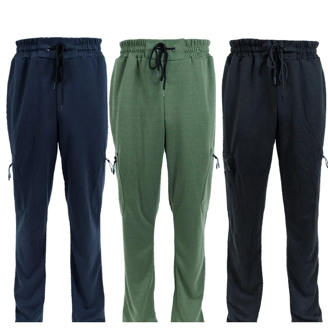Three Pack Fleece Lined Slim Fit Joggers With Zipper Pockets
