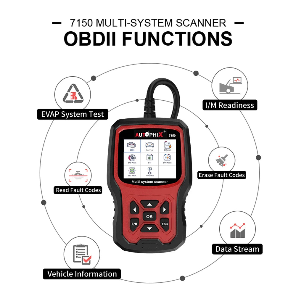 Autophix 7150 OBD2 Automotive Scanner Code Reader EPB TPMS