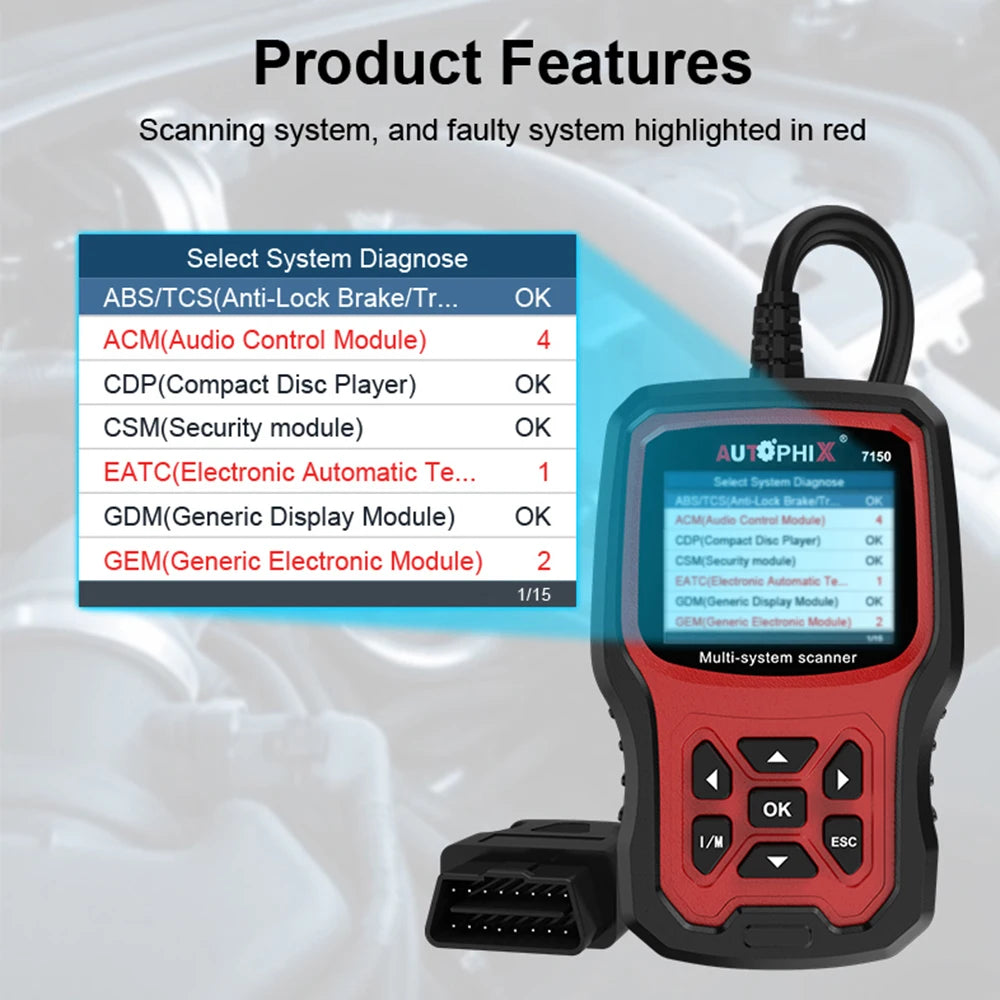 Autophix 7150 OBD2 Automotive Scanner Code Reader EPB TPMS