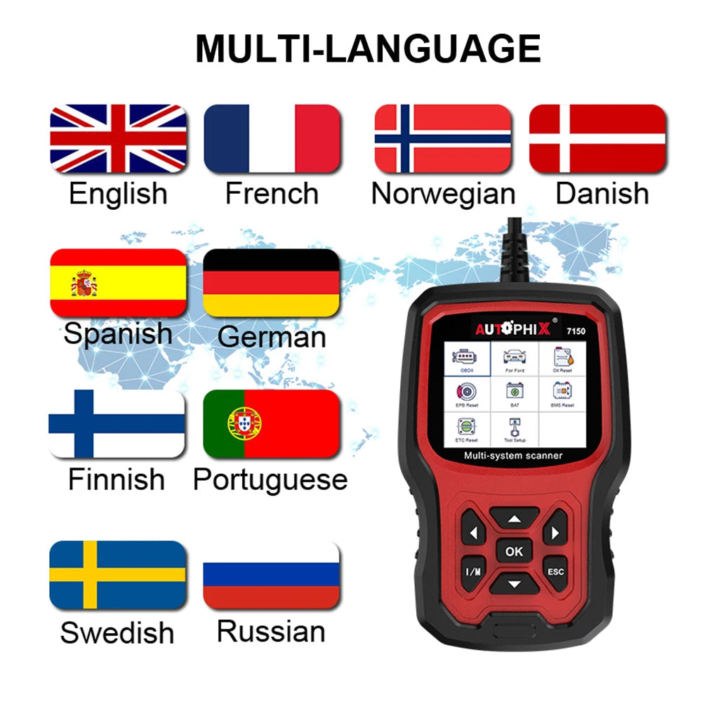 Autophix 7150 OBD2 Automotive Scanner Code Reader EPB TPMS