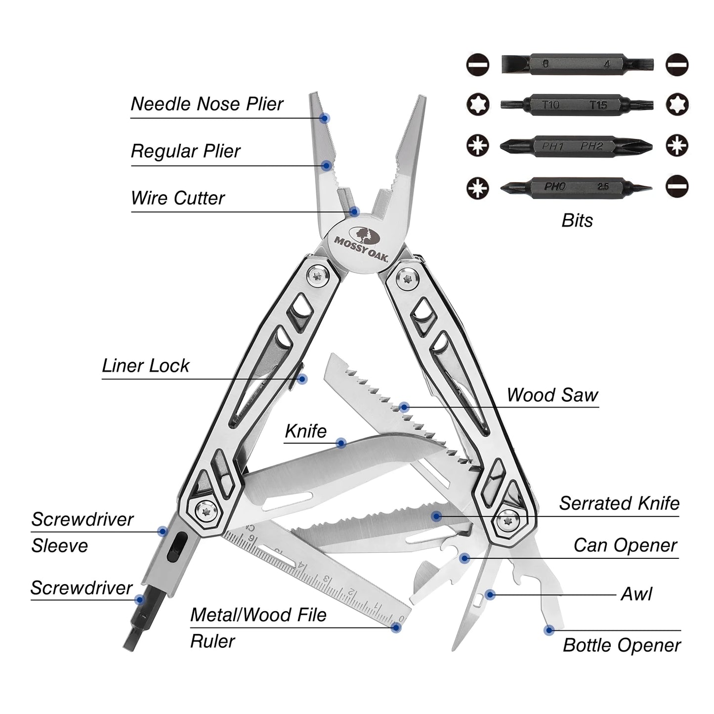 Mossy Oak 21 In 1 Multi Function Pliers Knife With Sheath