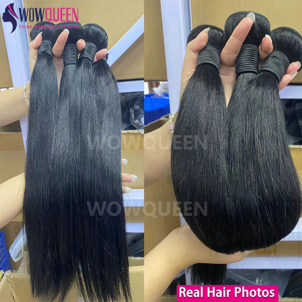 WOWQUEEN Brazilian Remy Straight Hair Bundles With Closure.