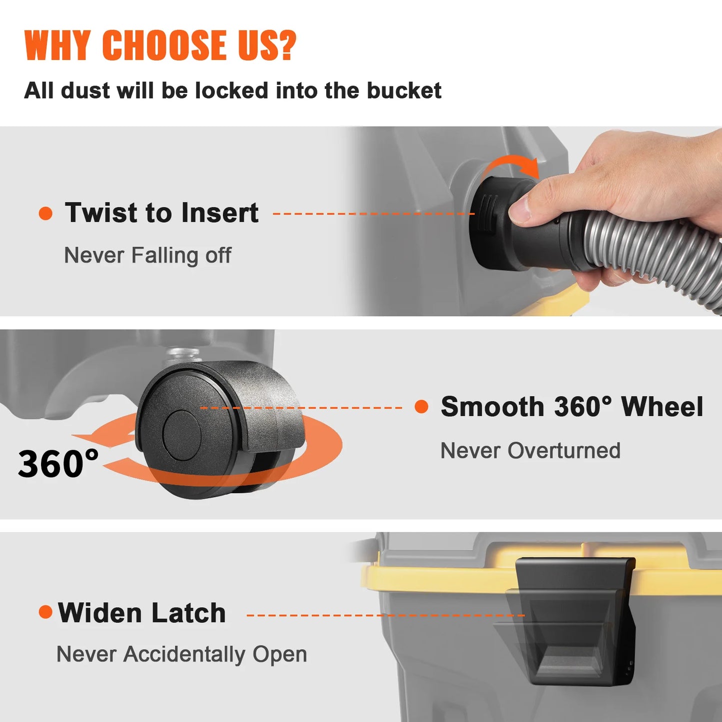 SucceBuy Portable Wet and Dry Vacuum Cleaner 1200W Power