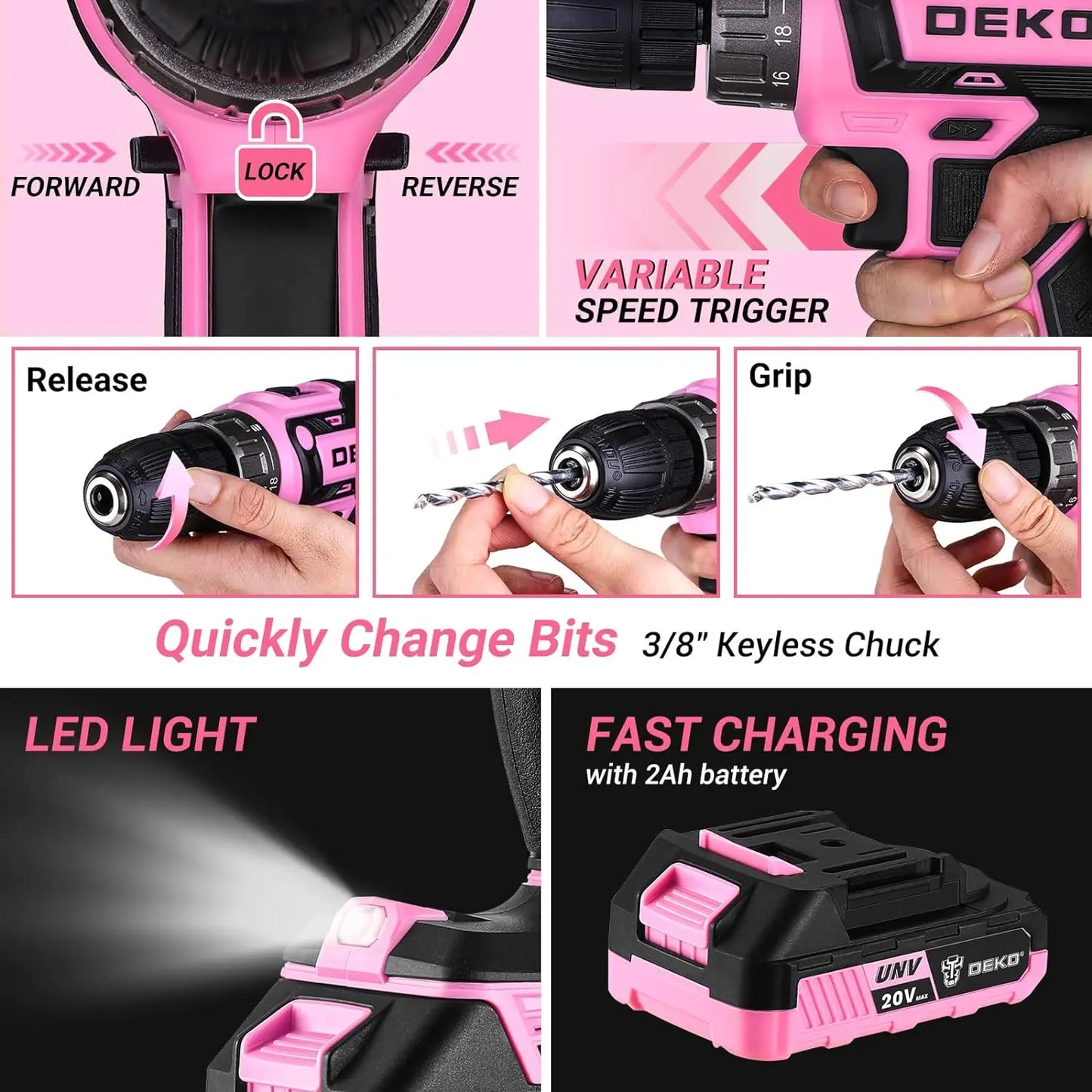 DEKODIY 20V Cordless Power Drill Kit With Battery Pack