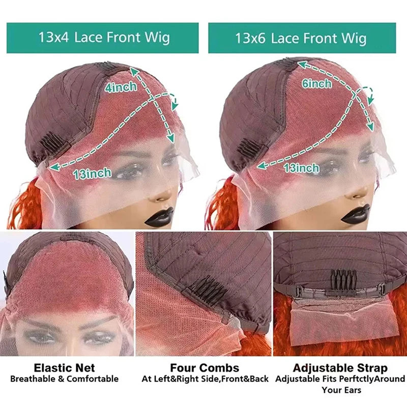 Gealurt Ginger Orange Lace Front Wig Human Hair 200 Density