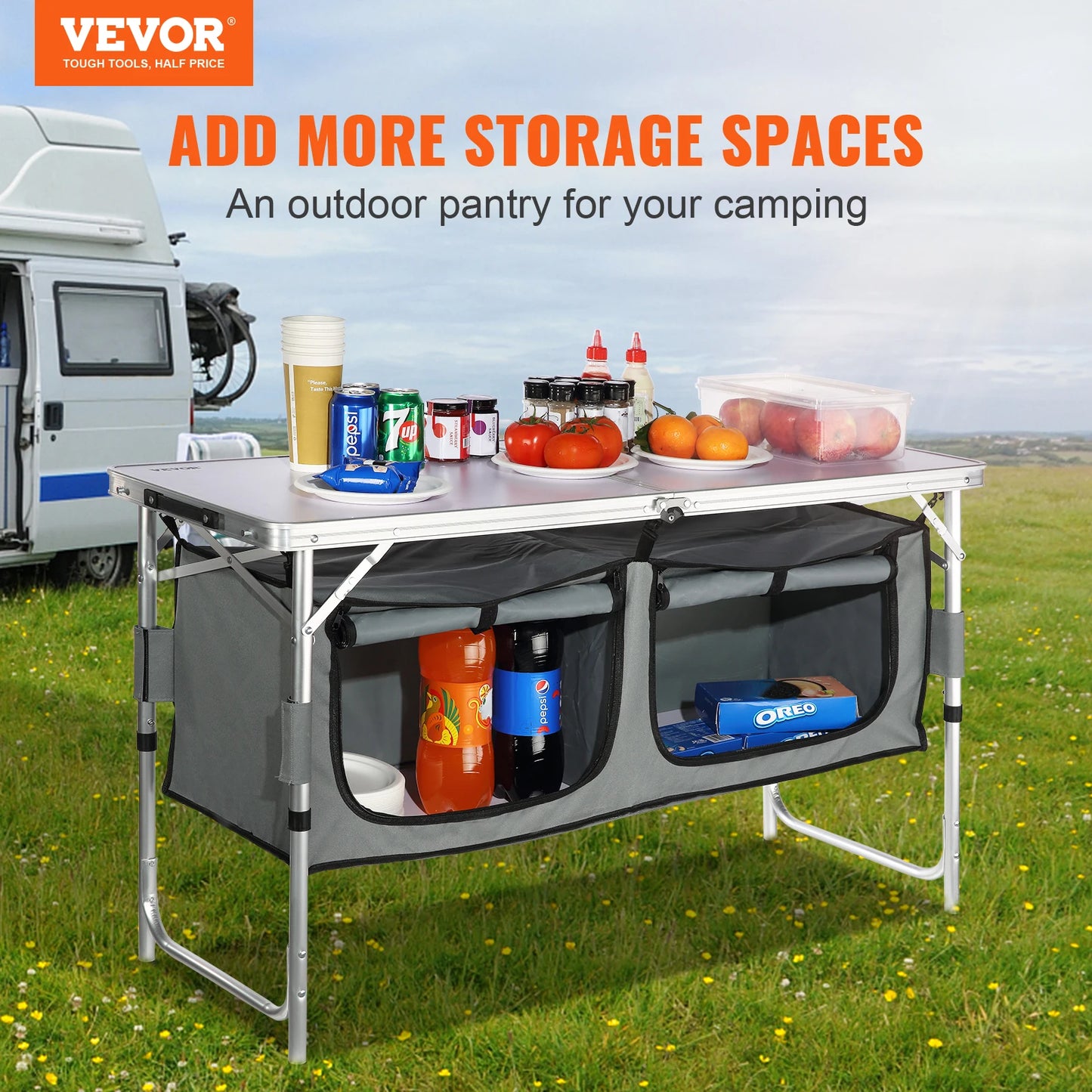 SucceBuy Camping Kitchen Table Folding Outdoor Picnic BBQ