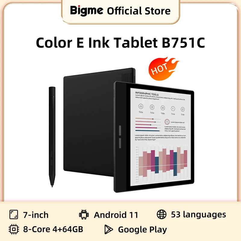 Bigme B751C 7 Inch Color E Ink Ebook Reader Tablet Android