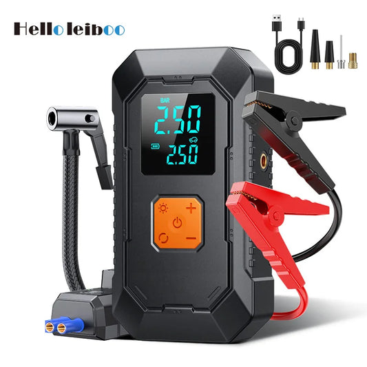 HELLOLEIBOO Car Jump Starter Air Pump Power Bank 4 In 1