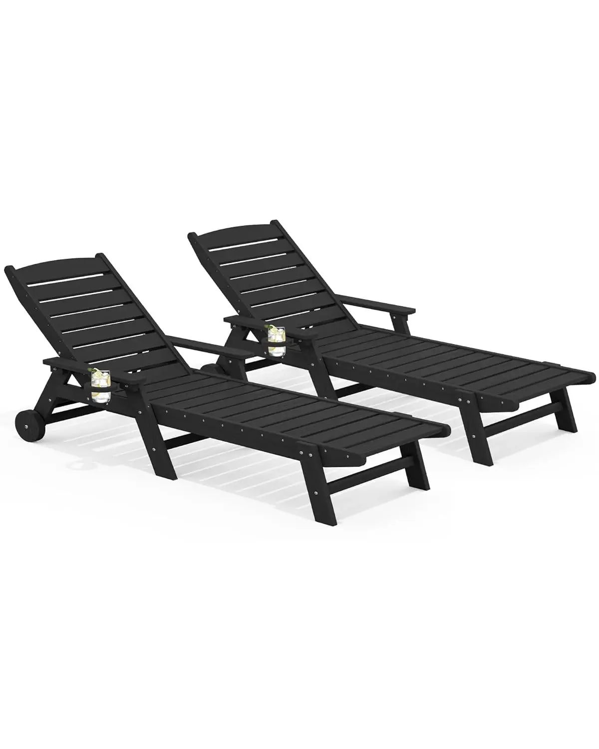 HDPE Adjustable Five Position Patio Chaise Lounge Set Cup Holder