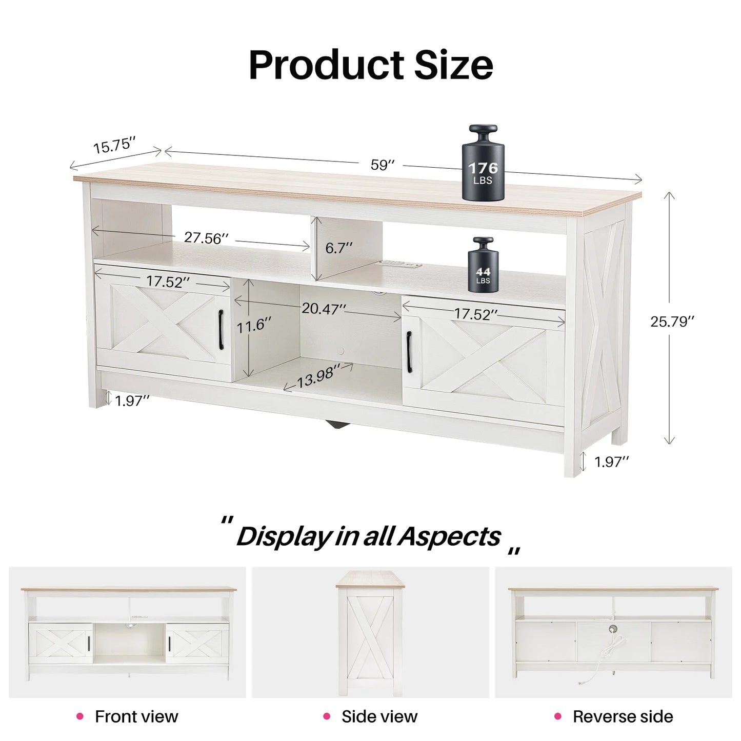 REDLIFE TV Stand With Power Outlet And Open Shelves