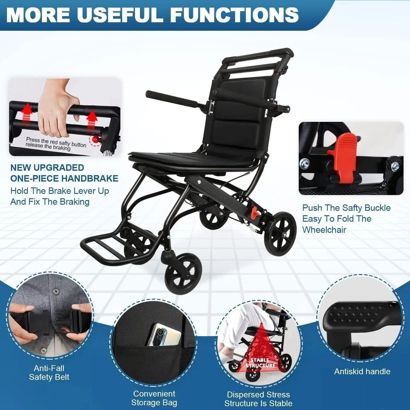 Ultra Light Folding Transport Wheelchair For Adults