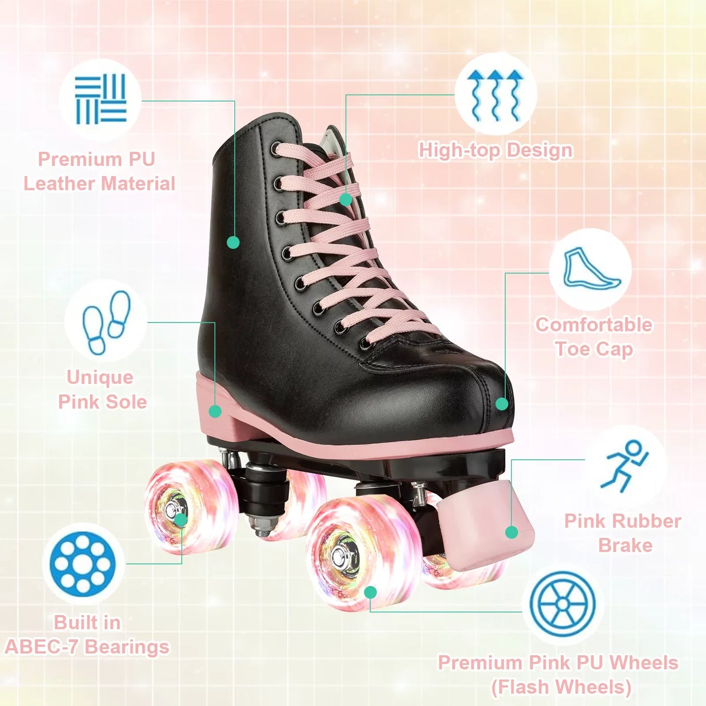 YYW Kids Double Row Roller Skates Quad Wheels Flashing