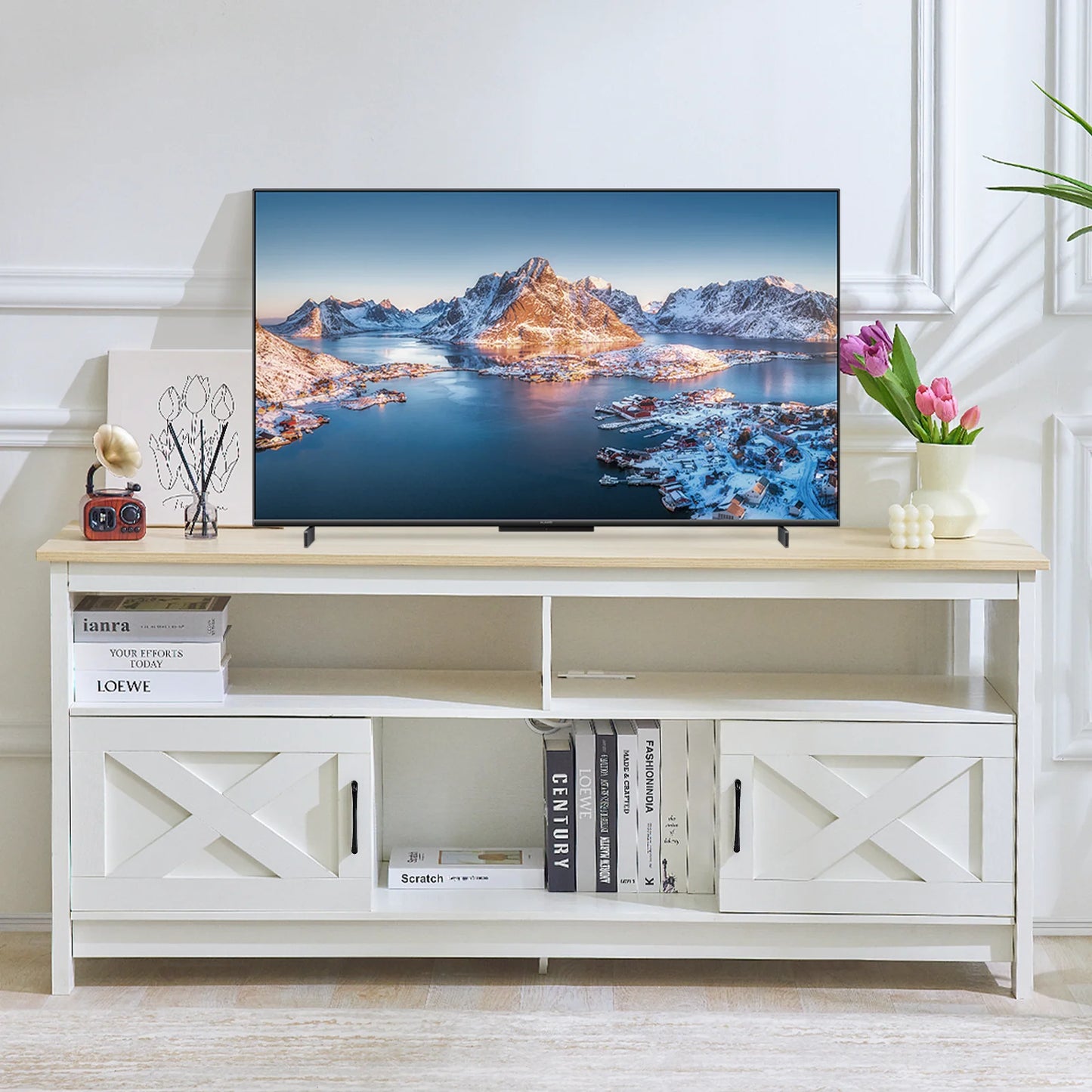 REDLIFE TV Stand With Power Outlet And Open Shelves