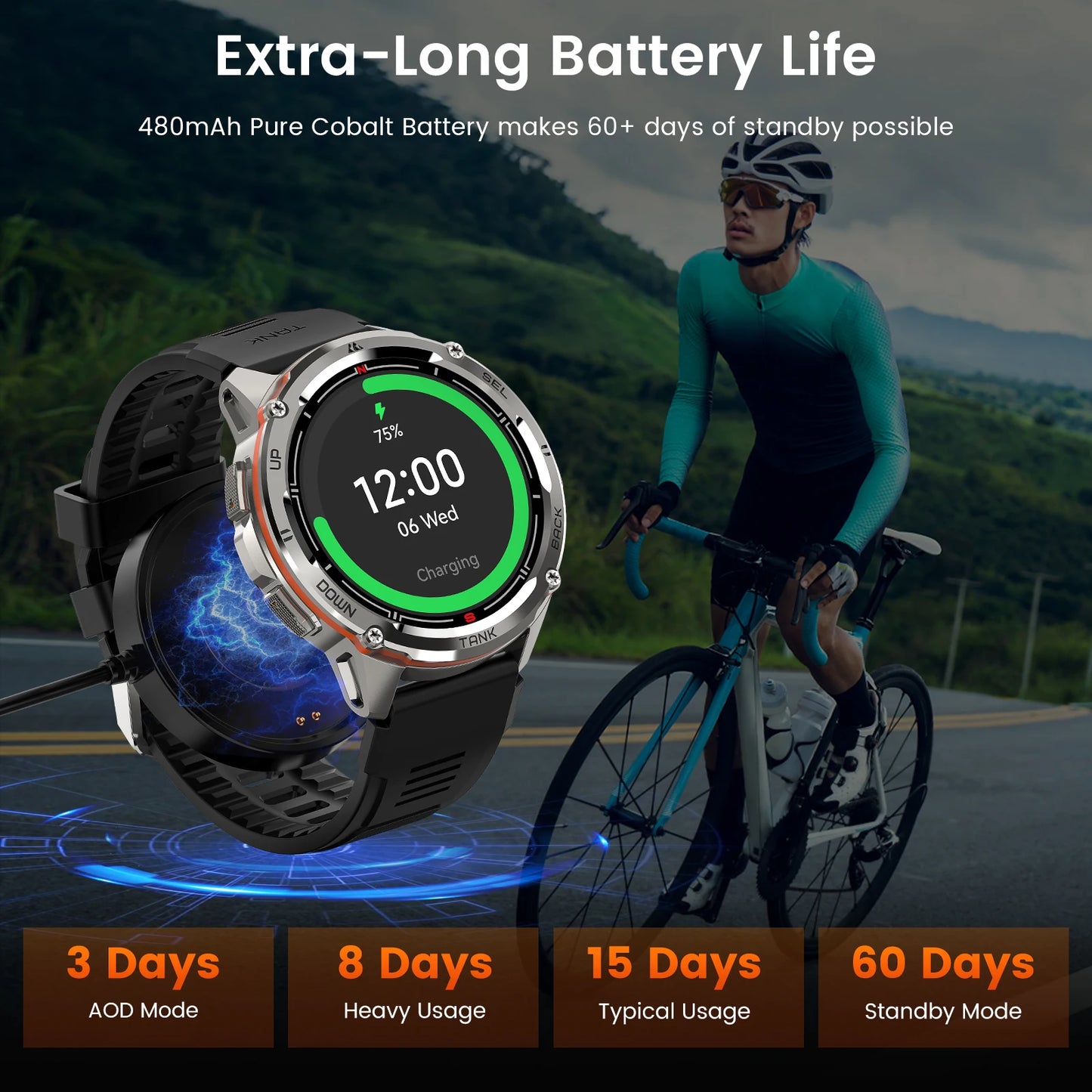 KOSPET Tank T3 Ultra GPS Smart Watch Men AMOLED AOD