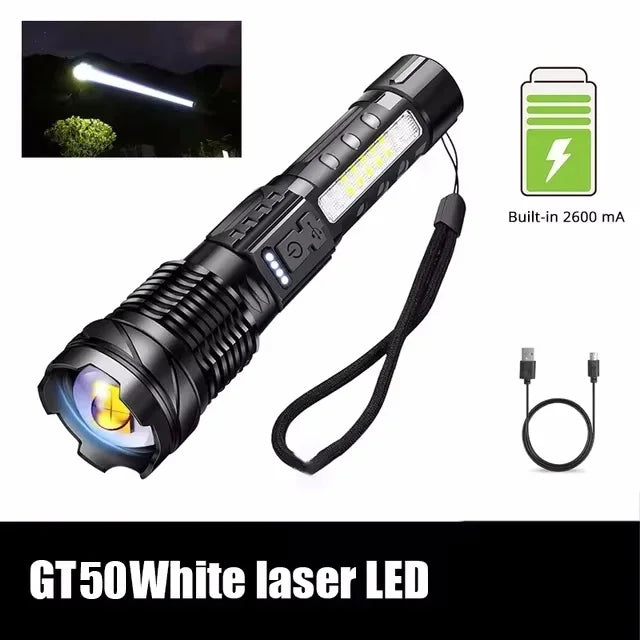 XHP70 LED Torch 18650 Waterproof Side Light Zoom 7 Modes