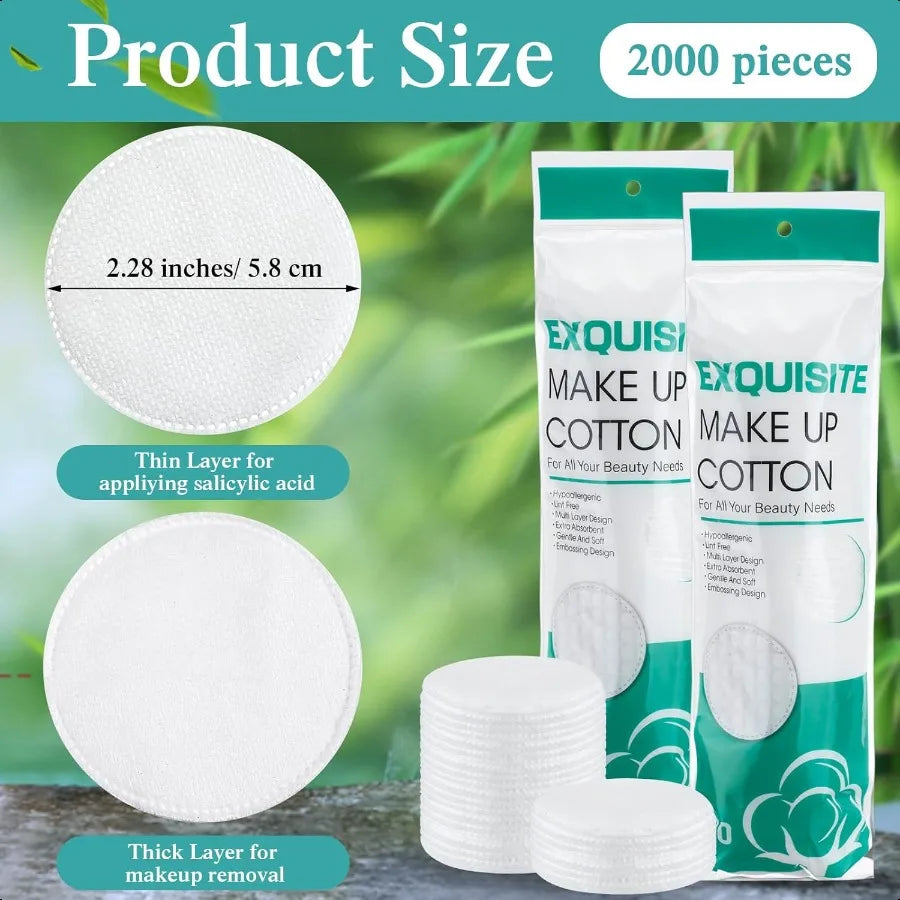 2000 Pcs Cotton Rounds Bulk Exfoliating Rounds for Face Makeup Remover Cotton Facial Pads for Face Makeup Removal Toner Pads