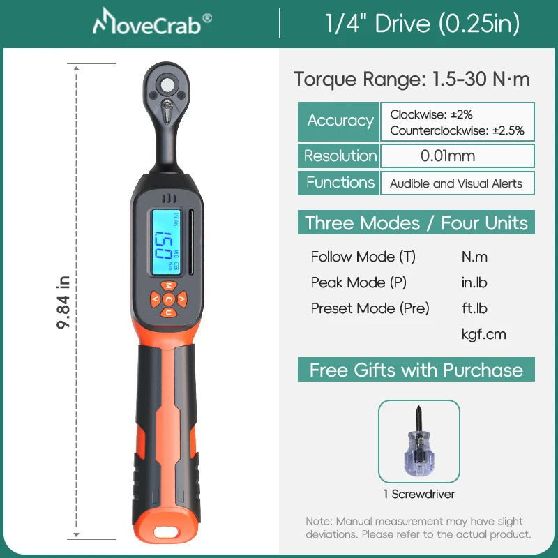 MoveCrab Digital Torque Wrench 1 To 340 Nm With LED Alerts