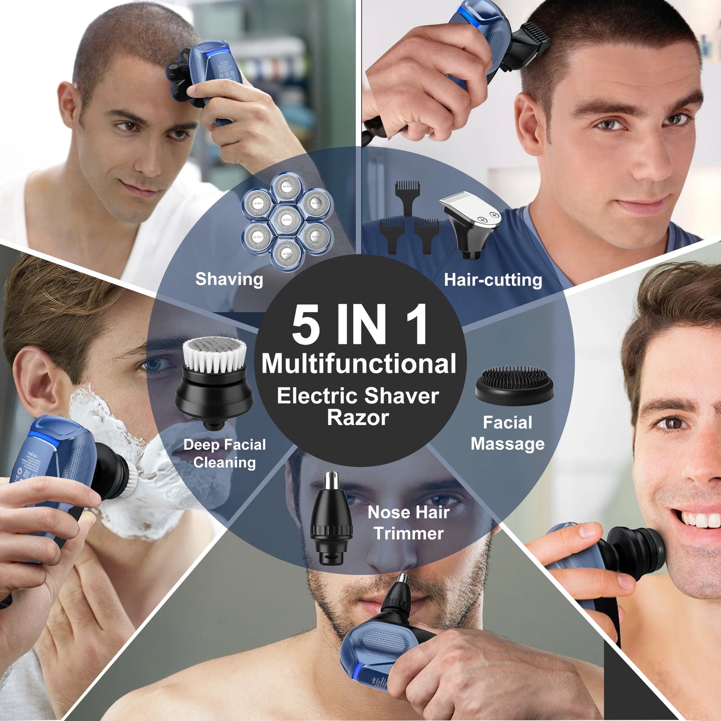 Sejoy 6 In 1 Electric Razor For Bald Men Nose Hair Trimmer Waterproof