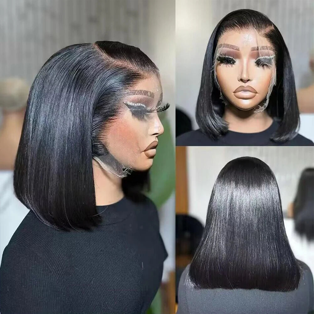 Pobokix Brazilian Remy Lace Front Wig Short Bob HD Pro