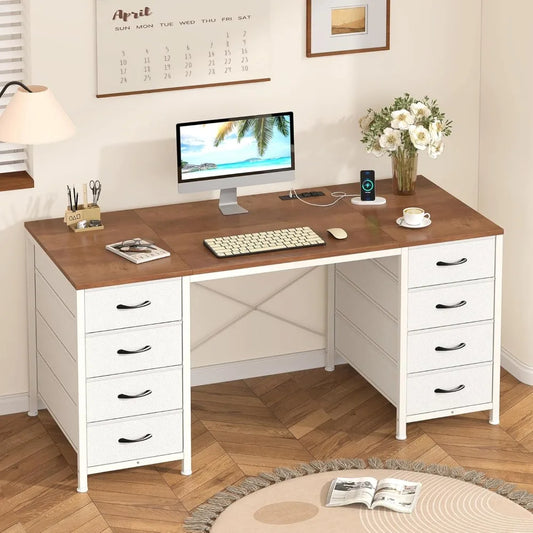 Color Computer Desk With 8 Drawers And Power Outlets