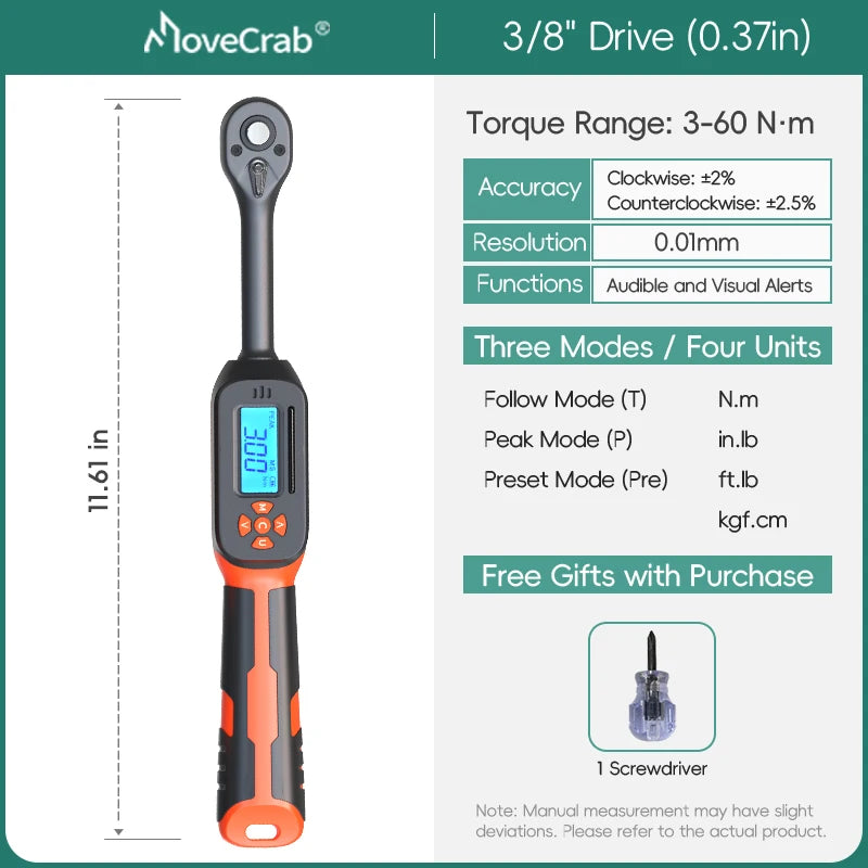 MoveCrab Digital Torque Wrench 1-340 Nm Preset and LED Alerts