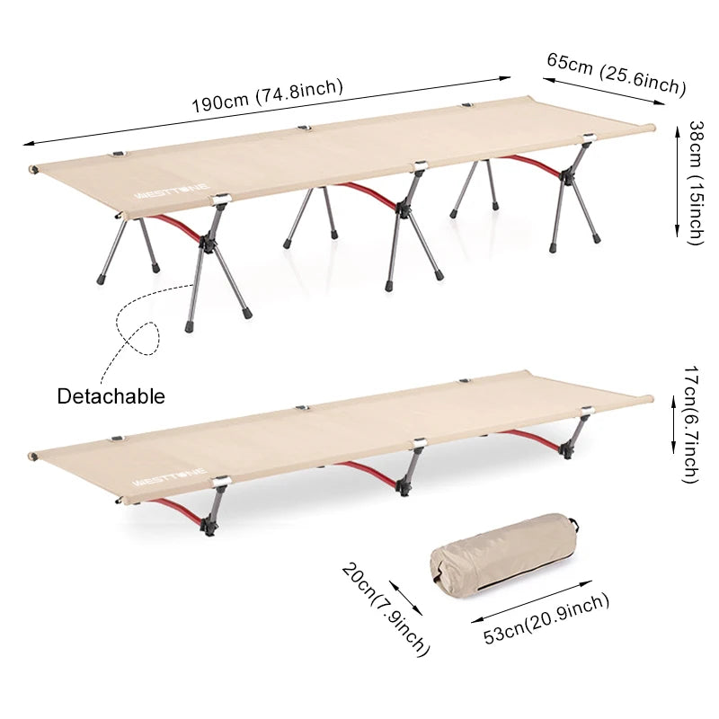 WESTTUNE Camping Cot With Leg Extenders Ultralight Alloy