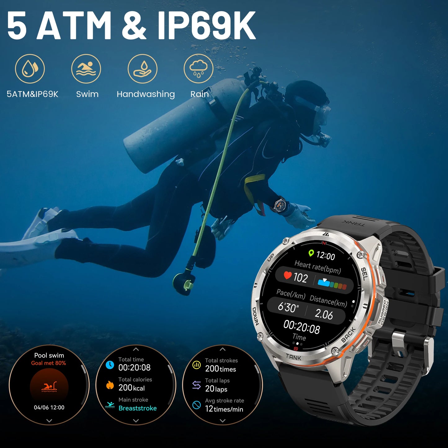 KOSPET Tank T3 Ultra GPS Smart Watch Men AMOLED AOD
