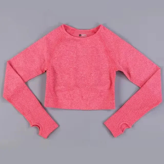 Long Sleeve Gym Crop Top Sports Yoga Top Women Seamless T-Shirts Fitness Crop Top Sport Active Wear Workout Athletic Shirts