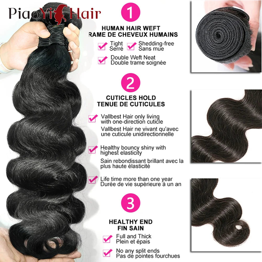 Piaoyi Body Wave Remy Hair Bundles With Closures Premium