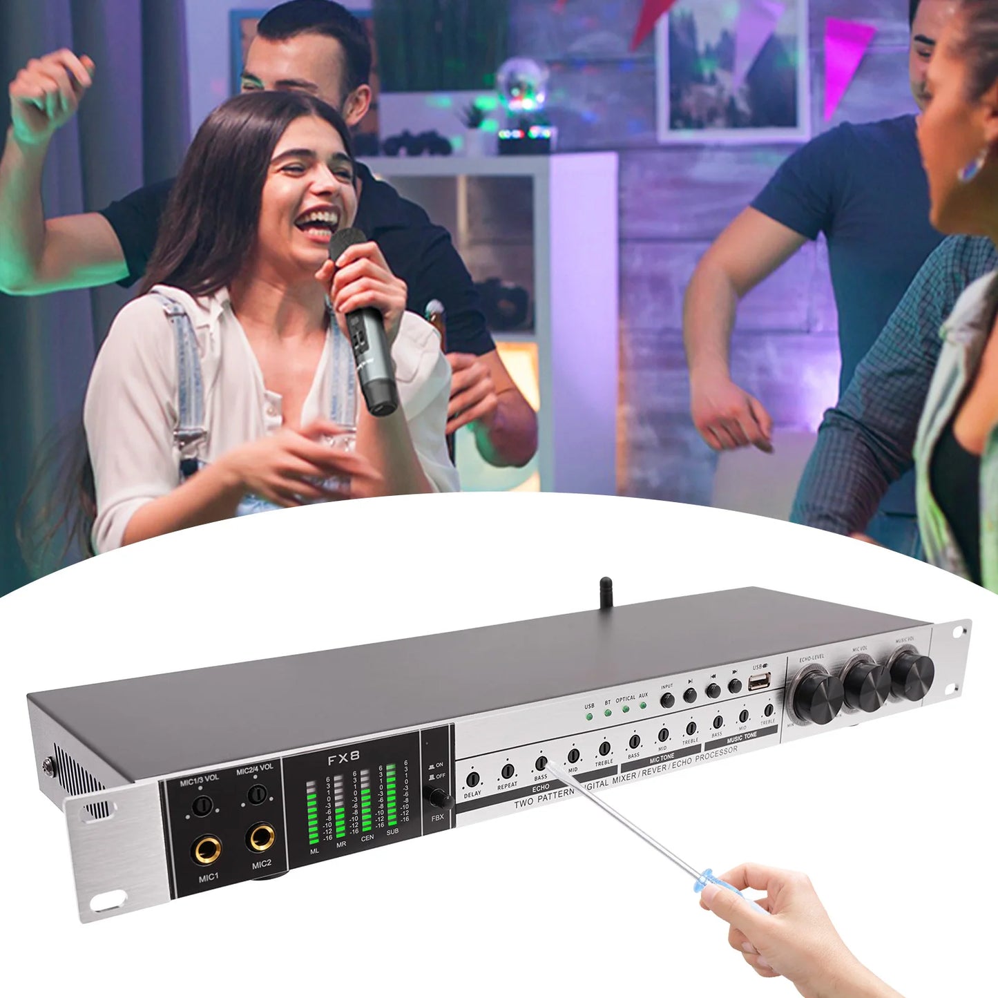 Professional 4 Mic Karaoke Mixer Non-Slip Bluetooth USB EQ