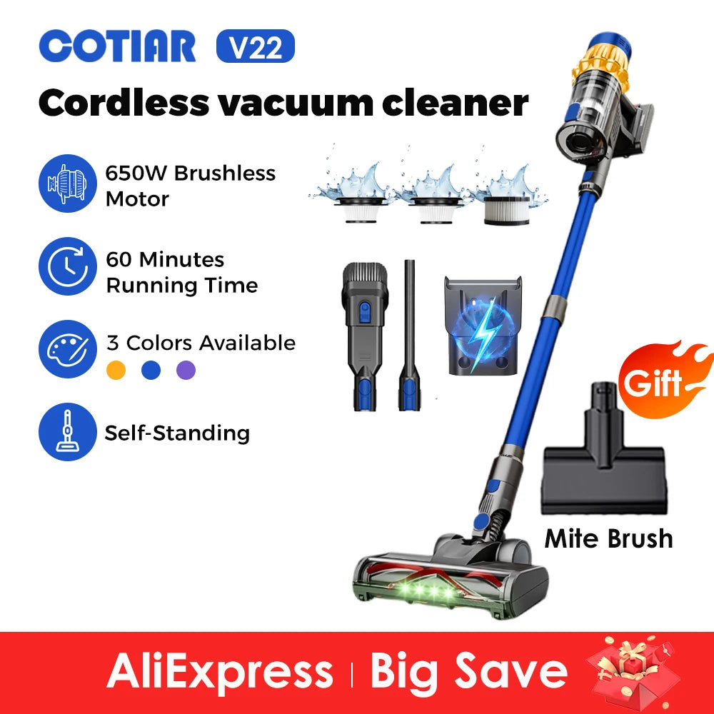 COTIAR V22 Cordless Vacuum Cleaner 650W 55000Pa Power