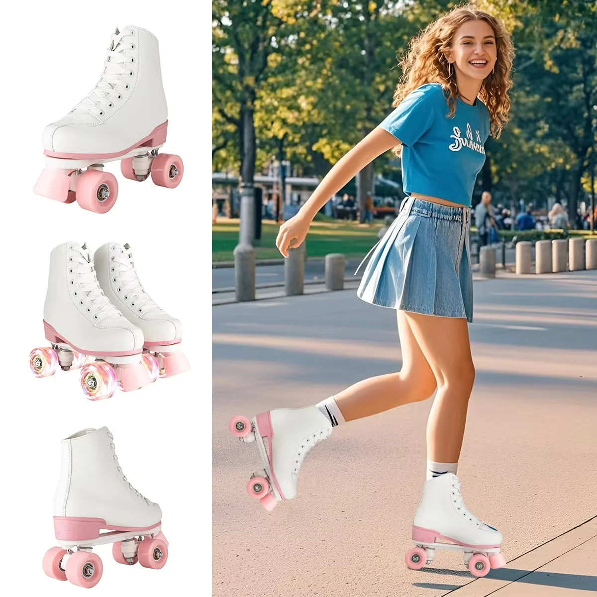 YYW Kids Double Row Roller Skates Quad Wheels Flashing