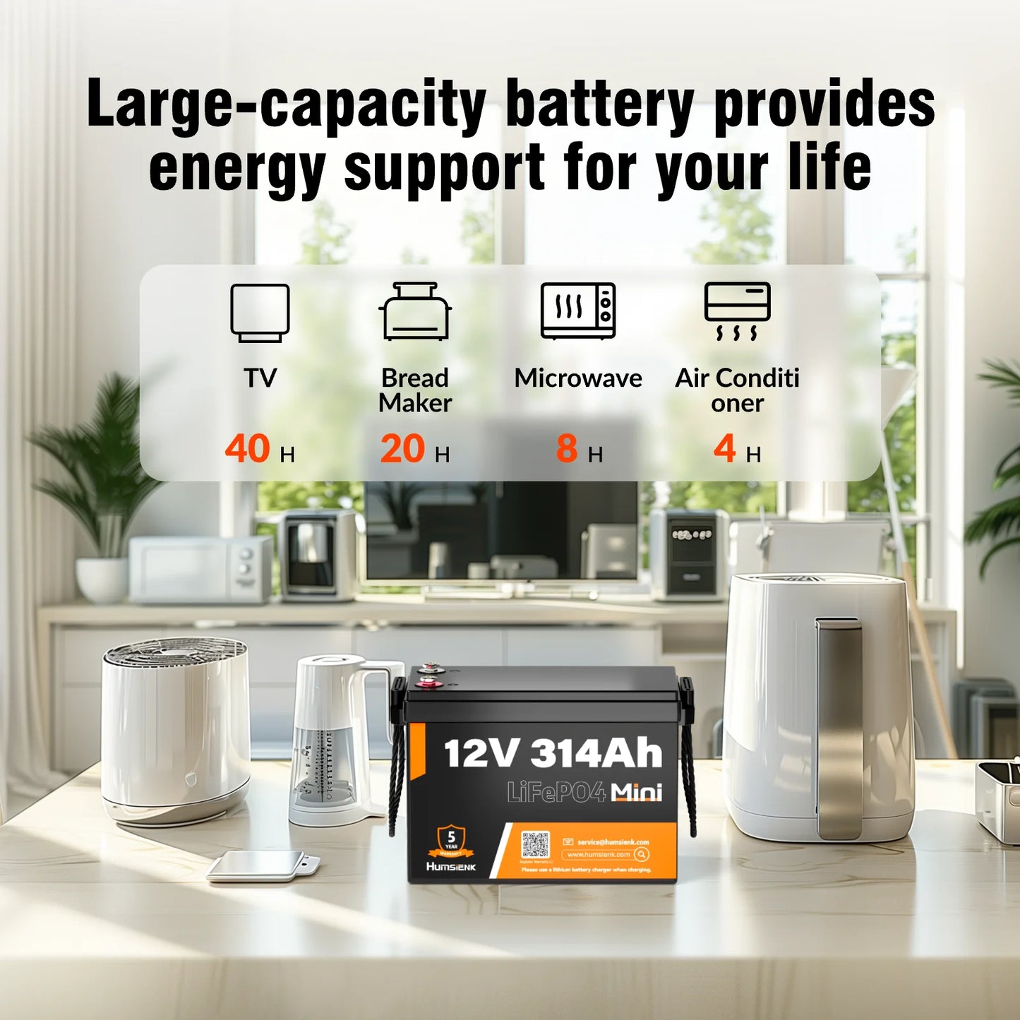 Humsienk 12V 314Ah LiFePO4 Battery 100A BMS For RV