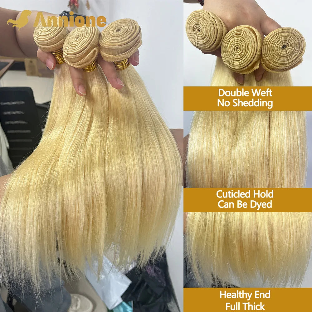 Annione Remy 12A Straight Human Hair Bundles Extensions