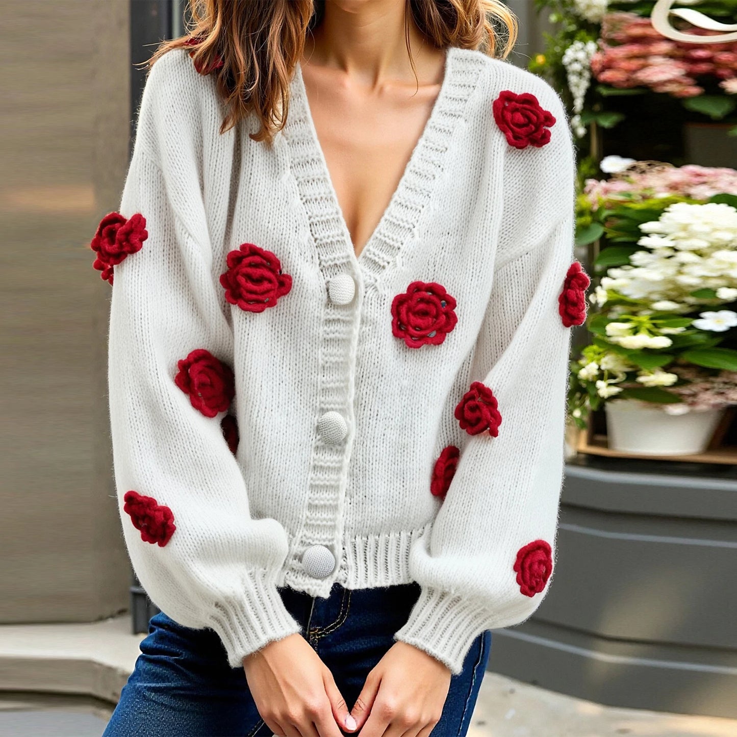 Fall Women Fashionable Long Sleeve Button Top Sweater