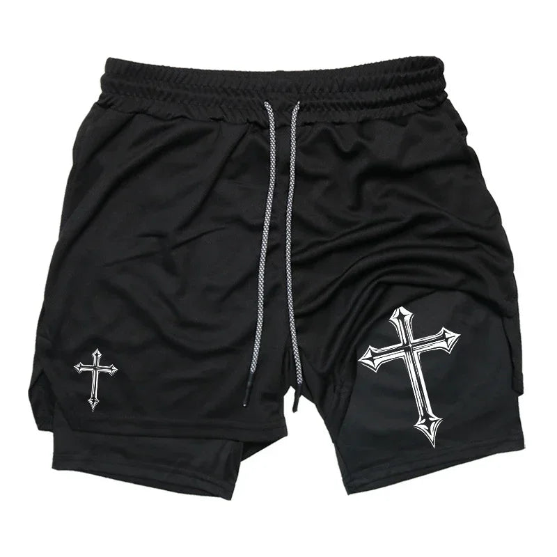 Cross Printed 2in1 Training Shorts With Compression Lining