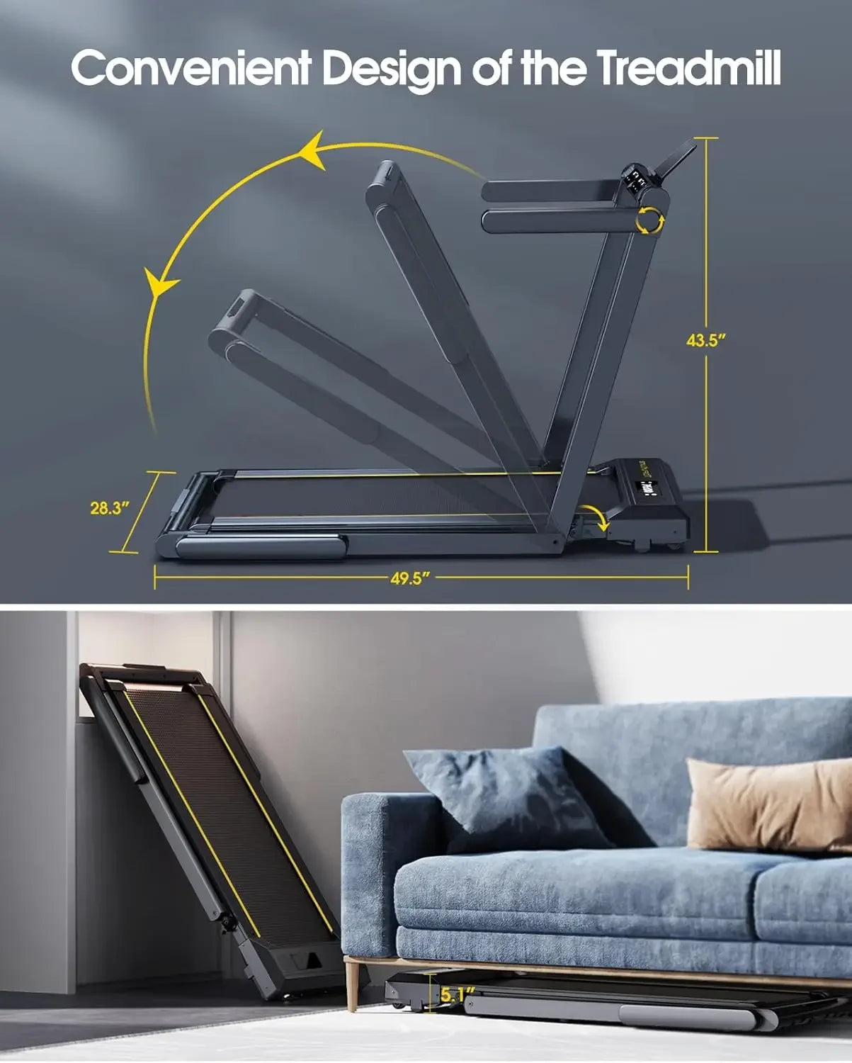 Walking Pad Treadmill with 12% Incline, 4 in 1 Folding Treadmill for Home/Office with Handle Bar, 2.5HP Under Desk Treadmills