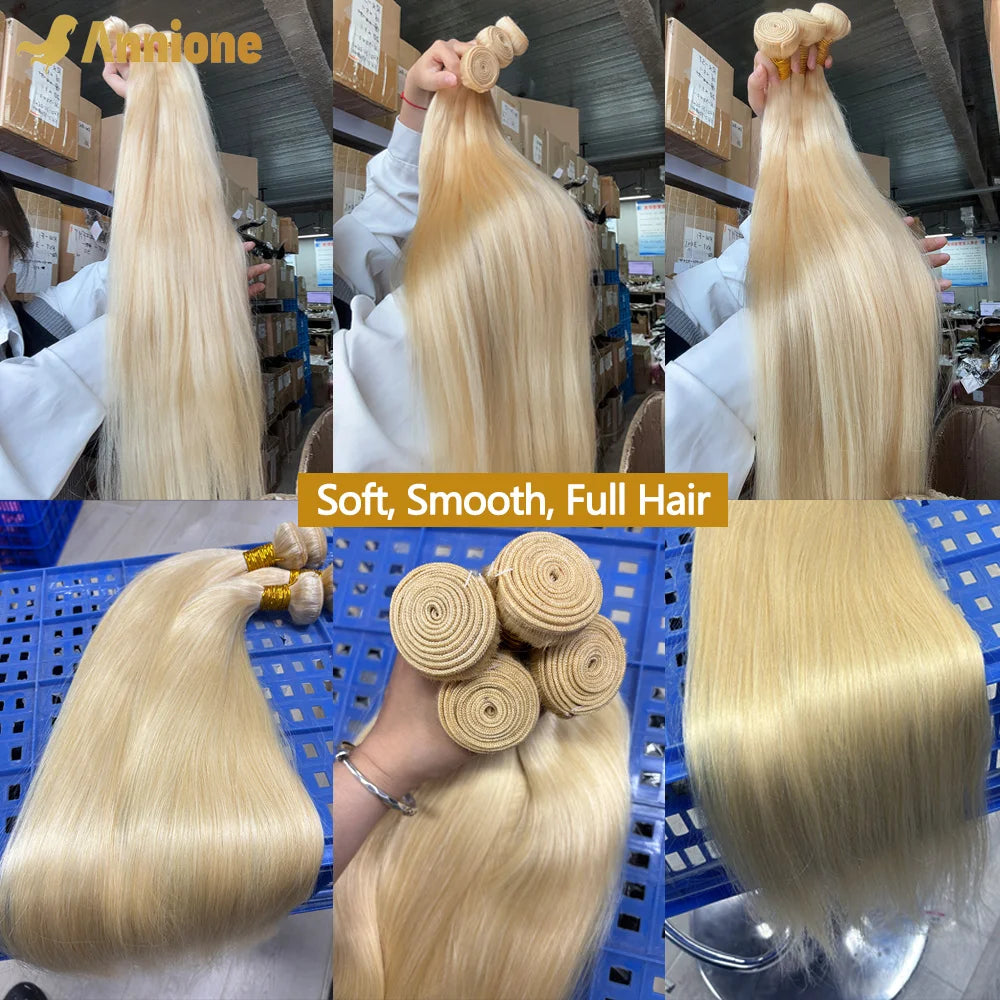 Annione Remy 12A Straight Human Hair Bundles Extensions