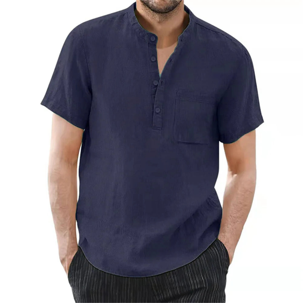 NONECN Mens Cotton Linen Short Sleeve TShirt Casual Summer