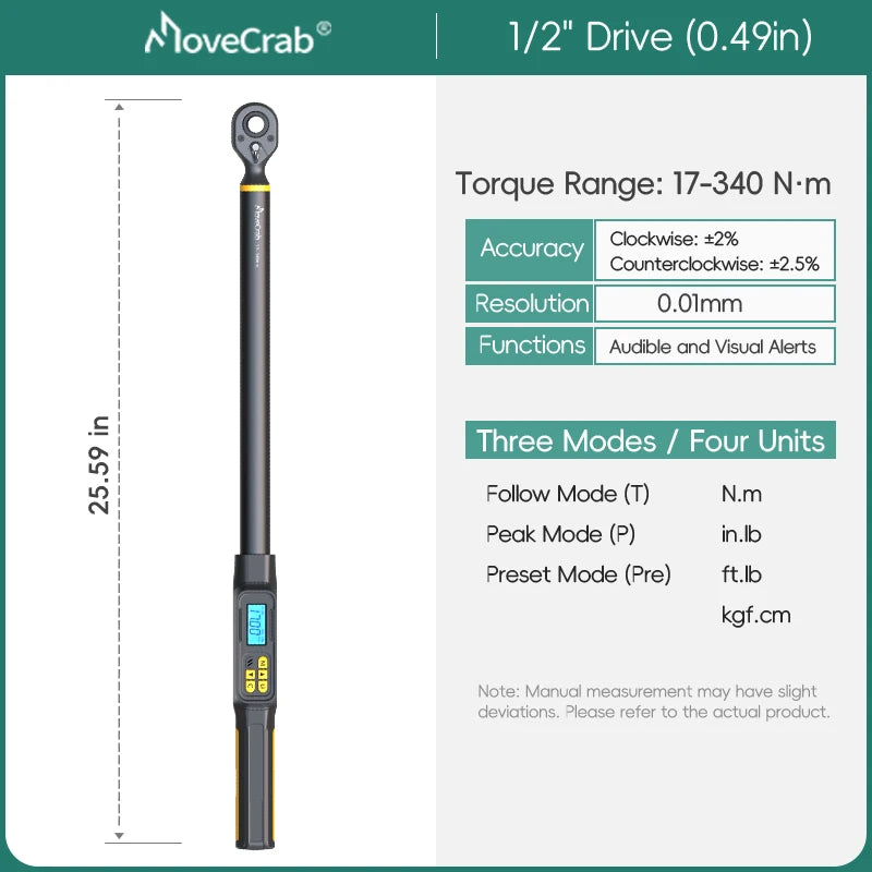 MoveCrab Digital Torque Wrench 1 To 340 Nm With LED Alerts