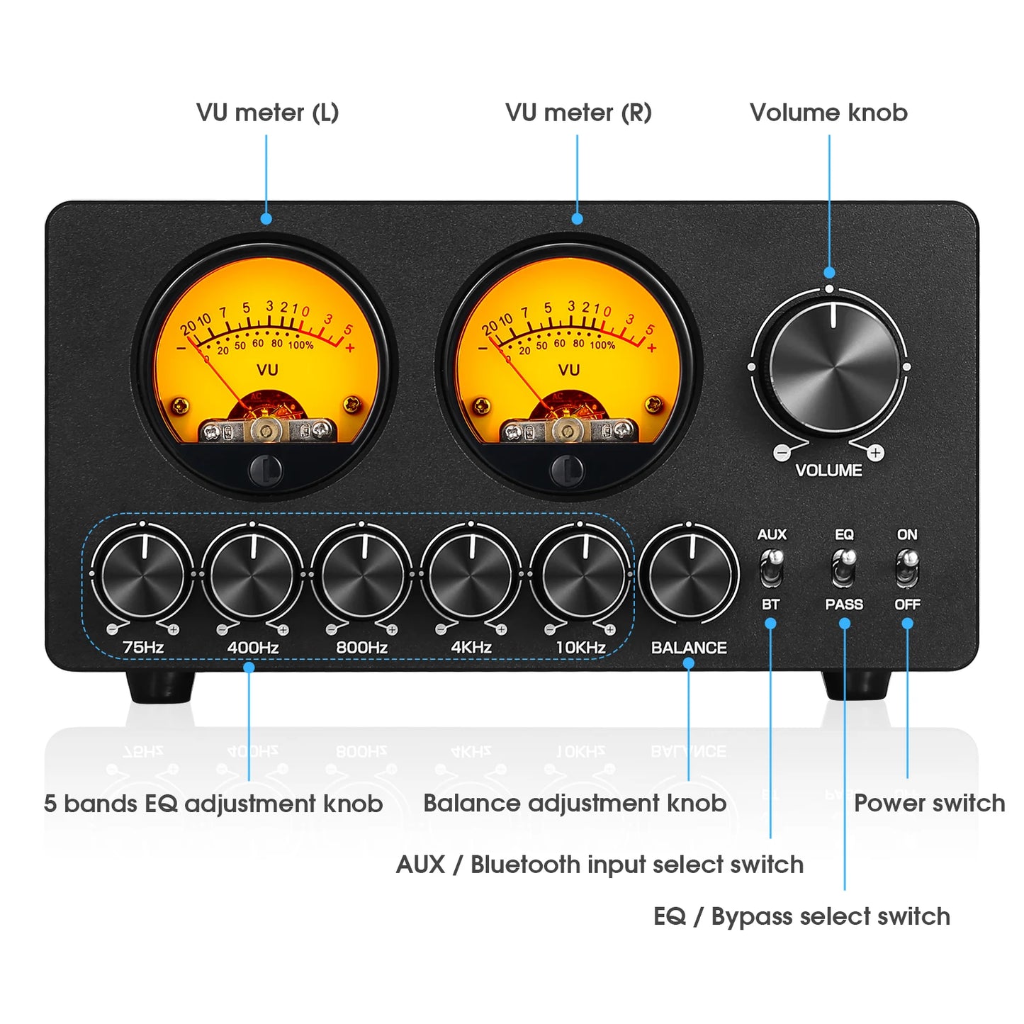 Nobsound EQ5 FiveBand EQ Preamp Bluetooth Audio Processor