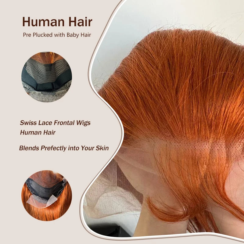 Gealurt Ginger Orange Lace Front Wig Human Hair 200 Density