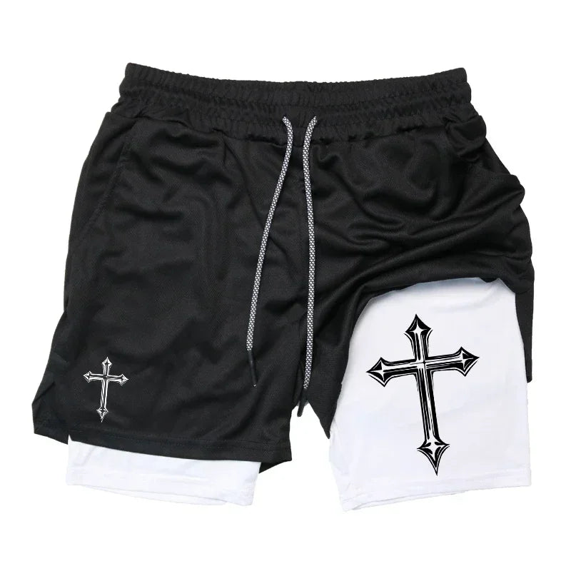 Cross Printed 2in1 Training Shorts With Compression Lining