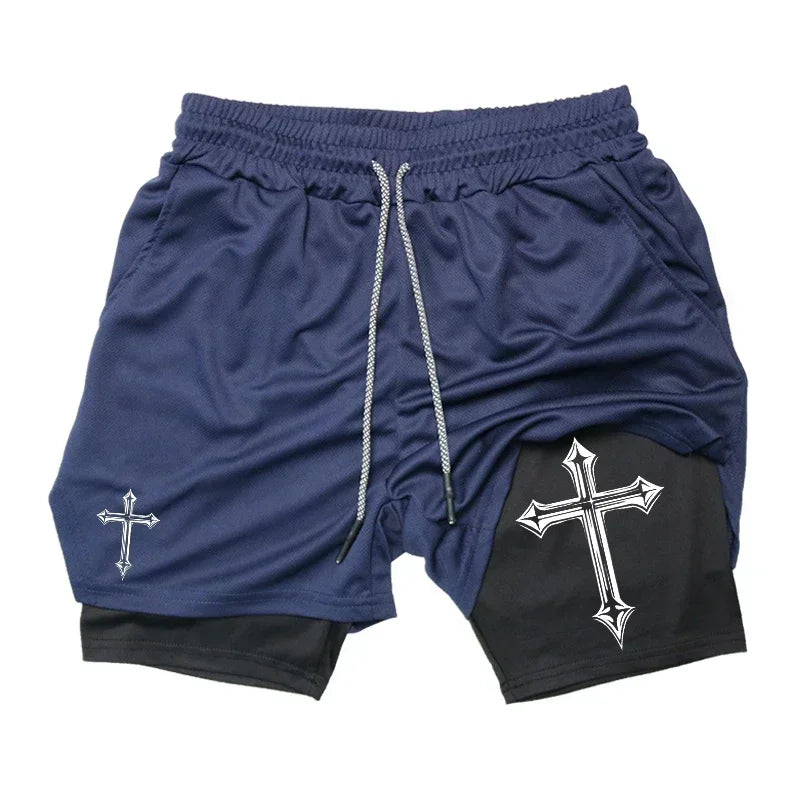 Cross Printed 2in1 Training Shorts With Compression Lining
