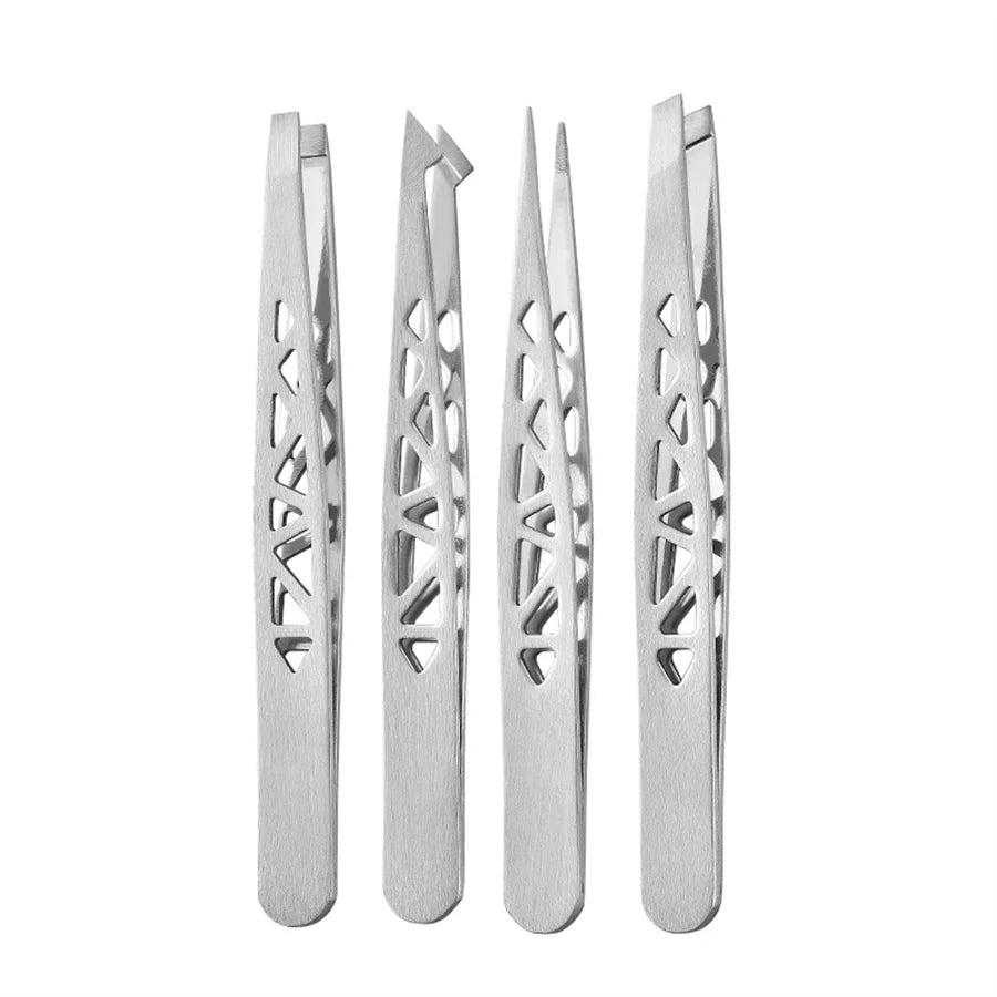 Ouriner Stainless Steel Eyebrow Tweezer Set Slant Pointed Flat Angled