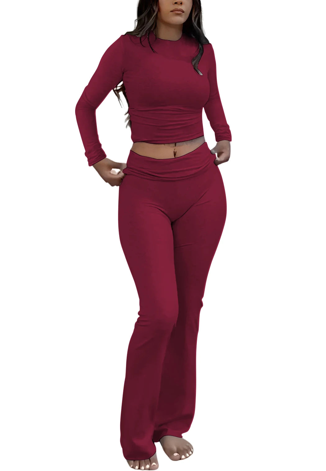 Women's Yoga Two Piece Set Long Sleeve Wide Leg Activewear