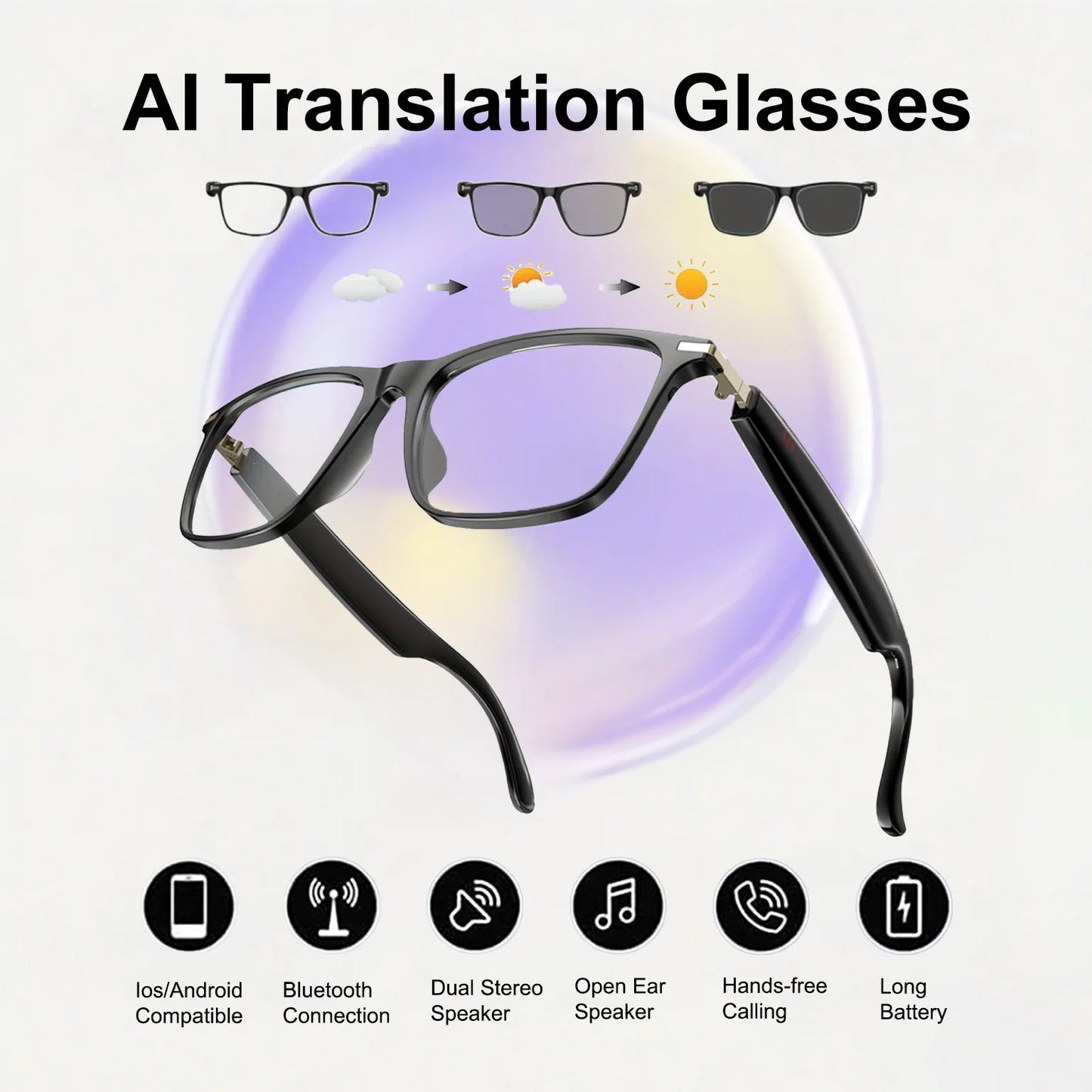 AI Translator Smart Glasses 160 Languages Translation
